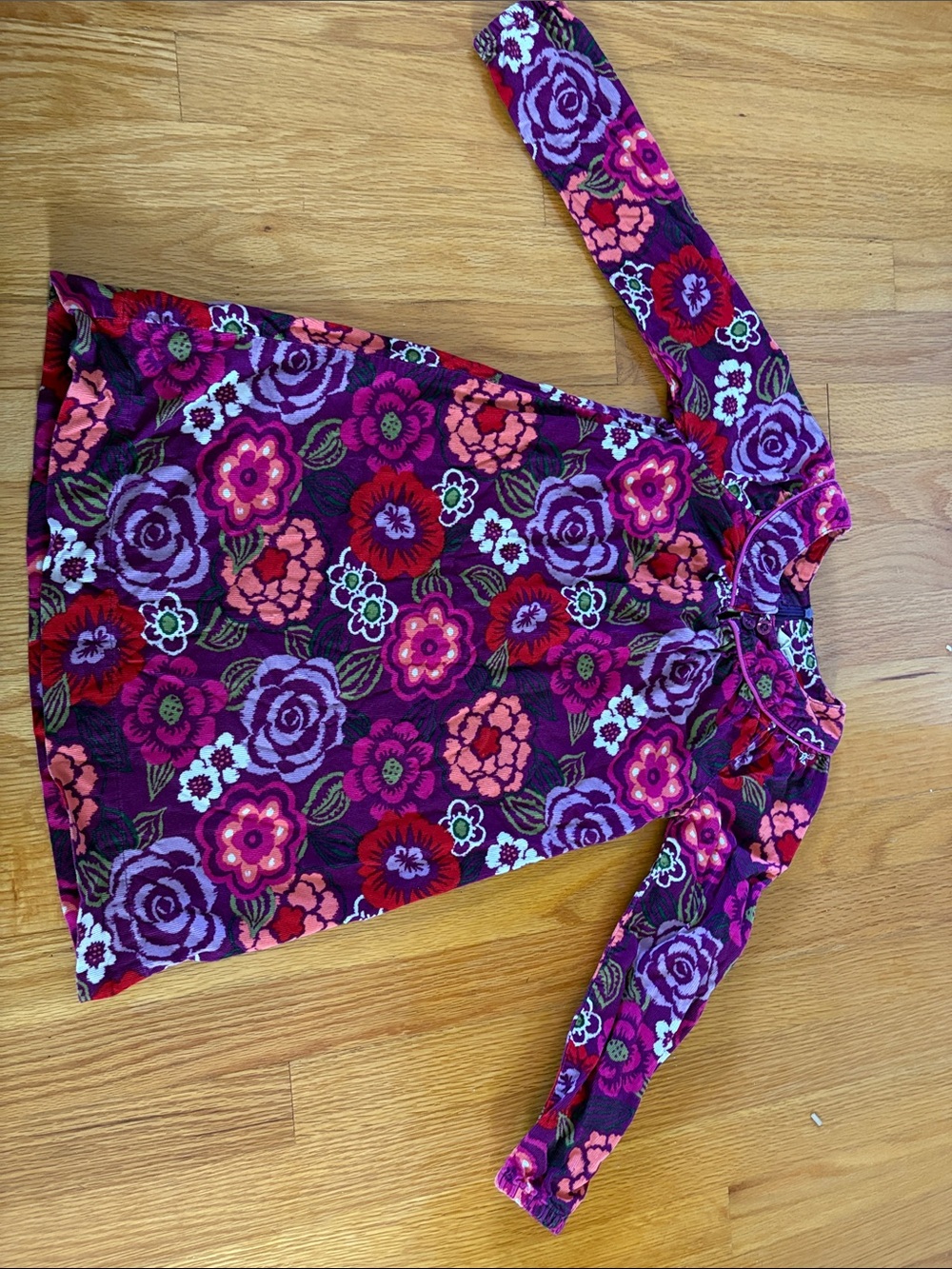 Lands' End kids Purple Multi Floral Long Sleeve corduroy dress